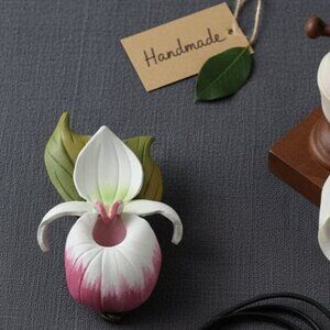 Handmade Leather Orchid Pin - Unique 3D Floral Brooch - Statement Piece